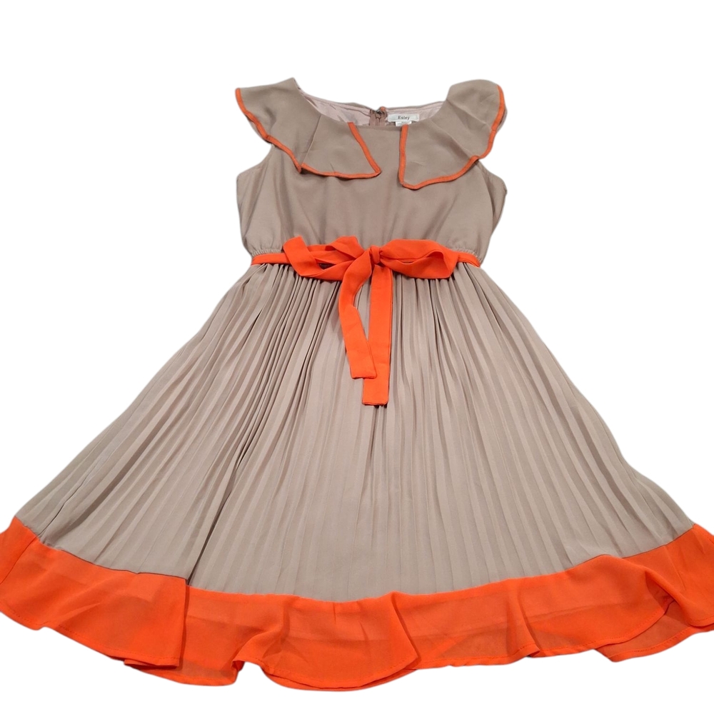 "ESLEY" Childs or Small Adult,100% Poly. Pleated Dress with Orange Accents. ...